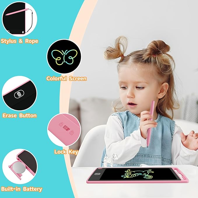 4-Pack LCD Writing Tablet for Kids 8.5 Inch, Colorful Doodle Board Drawing Pad Set, Erasable Electronic Educational Toys for Girls Boys Ages 3-8, Travel-Friendly with Lock Function & Stylus Pens