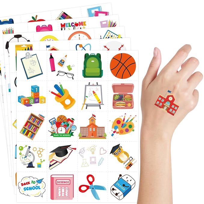 Ceiba Tree 100pcs Back to School Temporary Tattoos Pre-Cut Classroom Supplies Assorted Welcome Back To School Tattoos Party Favors