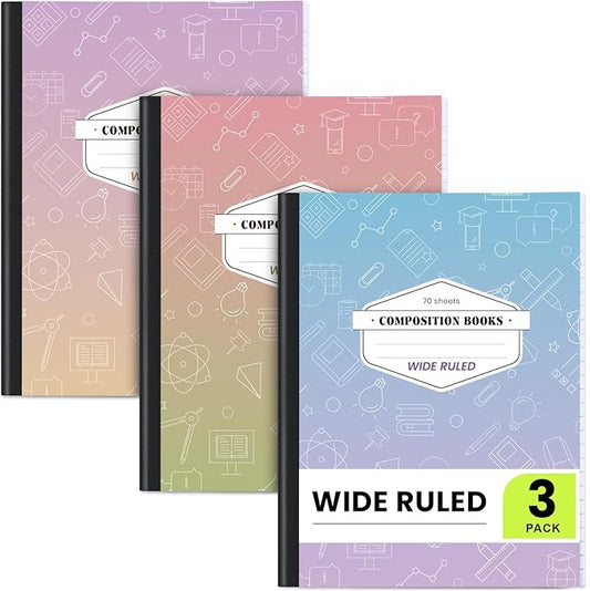 Oucaru Composition Notebook 3 Pack Wide Ruled, Gradient Cover Notebooks for School, 70 Sheets 7-1/2"x9-3/4, Back to School Supplies Journal for K-12 Students