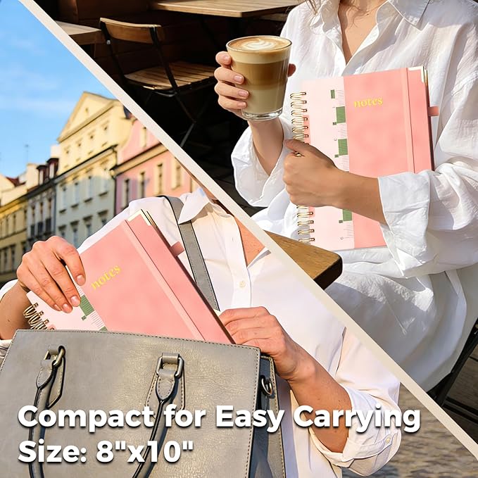 B5 Hardcover Spiral Notebook, 8"x10" College Ruled Notebooks with Removable Dividers Tabs & Ruler, 5 Subject Notebook 300 Pages, Large Lined Journal for Women Men School Work Office, Pink
