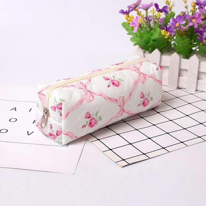 Pencil Case Office College School Storage Bag Pouch Holder Box Organizer Makeup Pouch Cosmetic Bag Aesthetic Cute Pen Case for Girls Boys Kids (Pink butterfly)