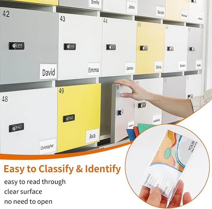 44 Pack Adhesive Pockets, Bin Labels for Storage Bins, Clear Label Holder, Index Card Holder 2x3.5 Inches, Plastic Storage Tote Labels for Organizing Bins Box Drawer