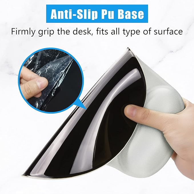 Hsurbtra Ergonomic Mouse Pad with Wrist Rest Support, Gel Mouse Pads with Non-Slip PU Base, Pain Relief Memory Foam Computer Mat, Cute Office Supplies Desk Decro Accessories, Space Gray