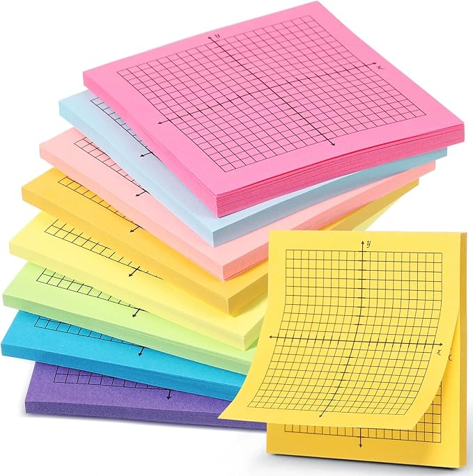 Sabary 8 Packs Graph Paper Sticky Notes 400 Sheets 3 x 3 Inch Lined Mini Graph Pads 20 x 20 Four Quadrant Adhesive Grid Sticky Notes for Office School Math Supplies(1 Style,Colorful)