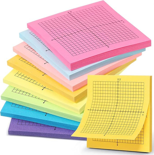 Sabary 8 Packs Graph Paper Sticky Notes 400 Sheets 3 x 3 Inch Lined Mini Graph Pads 20 x 20 Four Quadrant Adhesive Grid Sticky Notes for Office School Math Supplies(1 Style,Colorful)