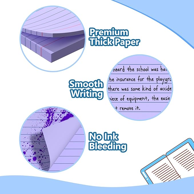 Index Cards 3x5 Inch With Ring, 300 Count, Ruled Purple Index Card, 180GSM Flash Cards College Ruled for Students, Teachers, Study Note Card for Office, Home, School, Office