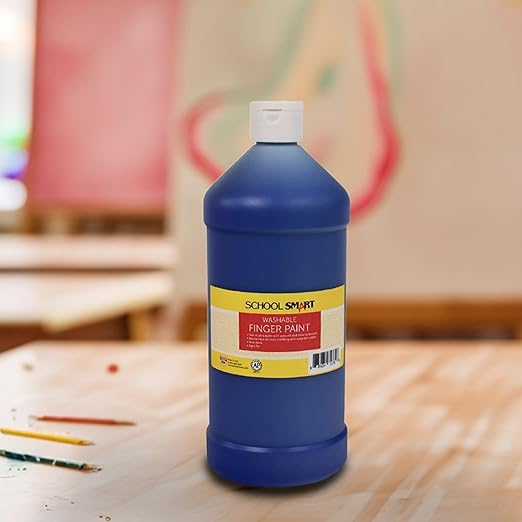 School Smart Washable Finger Paint, Blue, 1 Quart Bottle