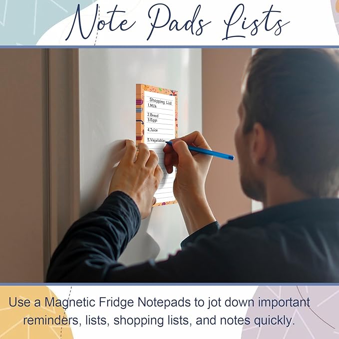 AZUREAL 7 Pack Magnetic Notepads for Refrigerator, Grocery List Magnet Pad for Fridge, Flower Design Magnetic Grocery List Pad for Fridge, To-Do Memos, List, 30 Sheets Per Note Pads