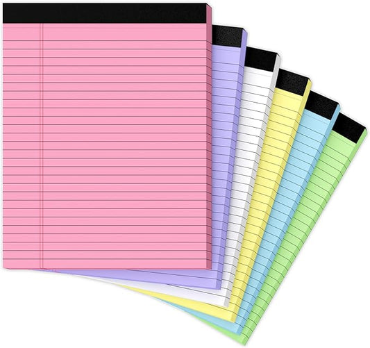 8.5 x 11 Legal Pads, 6 Pack Colored Legal Pads, Wide Ruled, Note Pads 8.5 x 11, Writing Pad, Multicolor Perforated Note Pads with Sturdy White Back, 30 Sheets Per Notepad for School, Home, Office