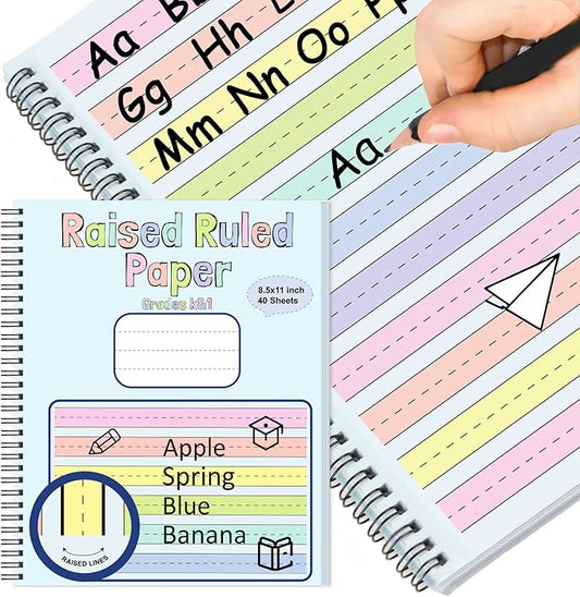 Colored Raised Line Handwriting Paper 8.5x11 Inch Wide Ruled Writing Paper Spiral Bound with ADHD 0.63 In Spacing Multi Sensory Dysgraphia Pad Handwriting Practice Workbook for Kids Kindergarten