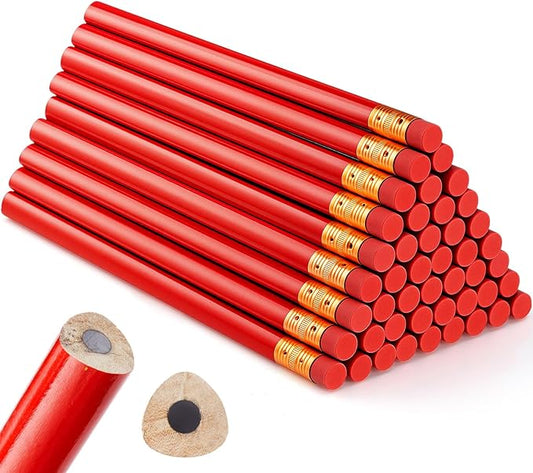 Fainne 48 Pack Jumbo Round Pencils, Wooden Fat Pencil with Black Core Bulk for Carpenters Workers Woodworkers Framers Beginners Students Teachers DIY Project(Red)