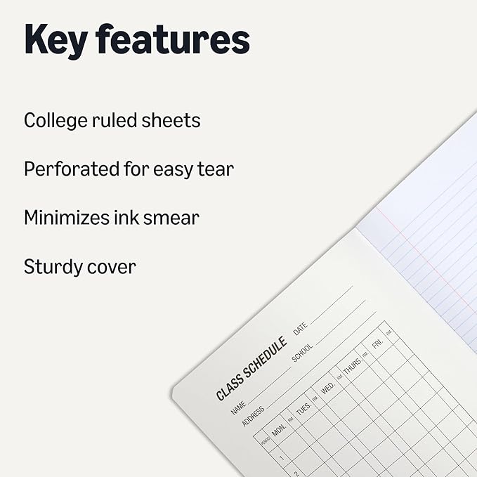 Amazon Basics Composition Notebook, College Ruled, 100 Sheets, 9.75" x 7.5", Marble Black, Sturdy Cover