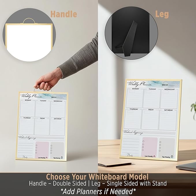 Magnetic Dry Erase Board 12x16 with Handle, Double Sided Portable Gold Whiteboard for Home, Office, School & Kitchen