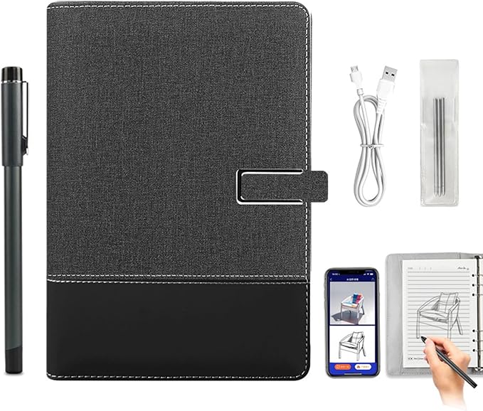 Smart Digital Sketchbook with A5 Erasable Paper Refill + 5 Spare Refills, Intelligent Digital Sketchbook Pro V2, Smart Sync Pen & Notebook, Drawing, Writing, Note-Taking,Black c