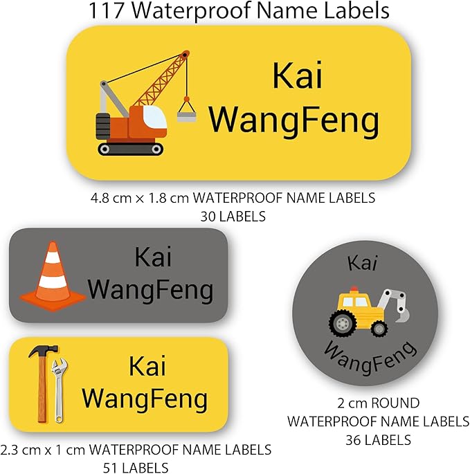 Personalized Kids Name Labels – Waterproof Custom Stickers for Daycare & School, 117 Pack, Dishwasher & Laundry Safe (Car)