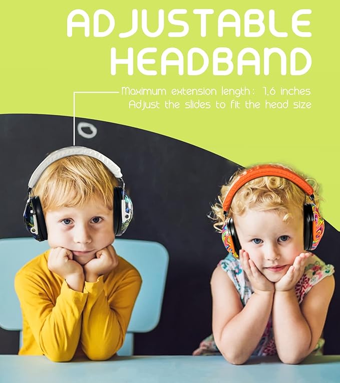 PROHEAR 032 2 Pack Kids Ear Protection, NRR 25dB Childrens Earmuffs, Adjustable Headband Safety Ear Muffs for Sports Events, Concerts, Airports - Orange & White