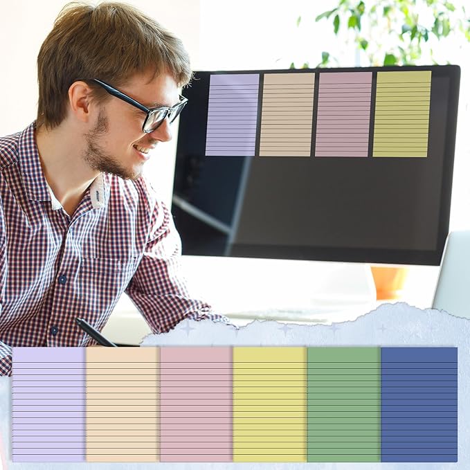 Yinder 6 Pack Pastel Transparent Sticky Notes Translucent Clear Lined Self Stick Note, Back to School Gifts for Bible Tabs, Book Tabs, School Supplies Office, 30 Sheets/Pack, 4 x 6'' (Light Color)