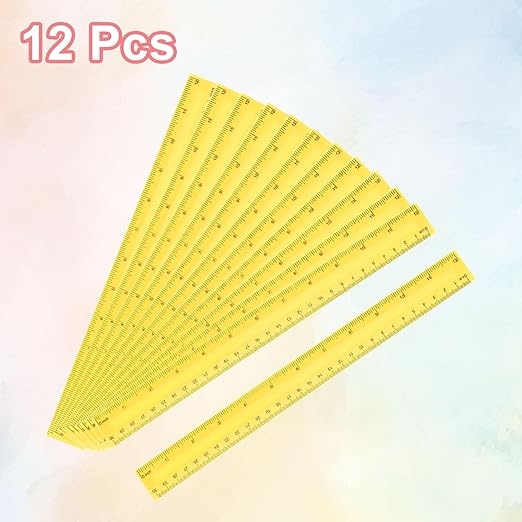 HARFINGTON 12pcs Plastic Rulers 12" (30cm) Clear Straight Ruler Measuring Tool Inches and Centimeters for Home Office Classrooms Drafting, Yellow