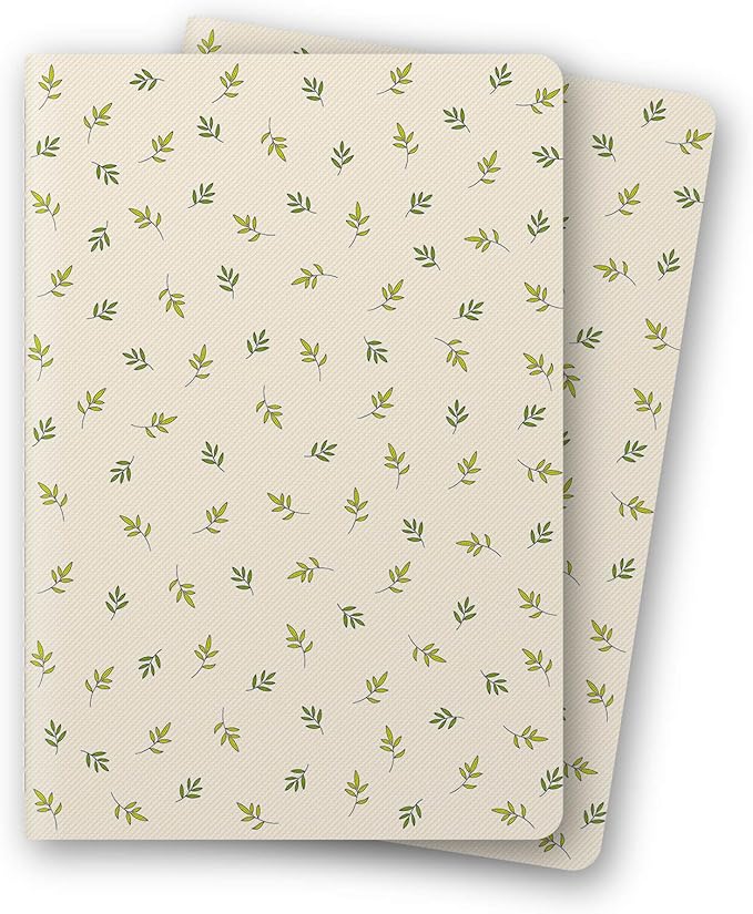 Stitched Composition Notebooks 2-Pack with Unique Art Designed Cover, A5 Lined Diary, Lay Flat Design, 80 Pages, Thicked Paper Writes Smoothly for School and Office (Fresh Green Leaves)