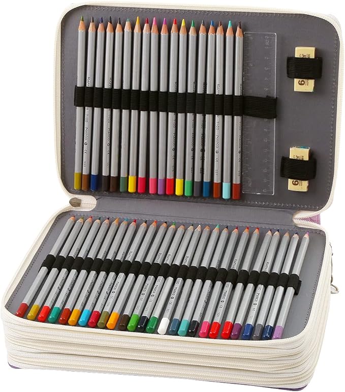 Portable Colored 200 Slots Pencil case Organizer with Printing Pattern for Watercolor Pens or Markers, Pencil Case Organizer for Artist