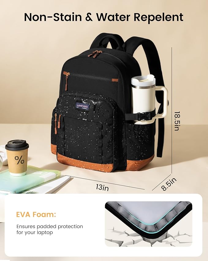 LOVEVOOK Laptop Backpack for Women with Large Cup Holder,17 Inch DIY Design Travel Work Backpack Computer Laptop Bag,Waterproof Nurse Teacher College Backpack Purse,Gifts for Women Men, Brown-Black