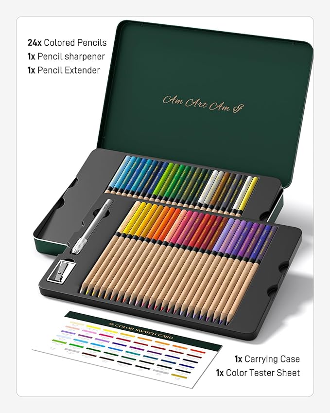 JusArt 48 Oil-Based Colored Pencils – Soft Core, Durable, Vibrant & Ultra-Smooth. Ideal for Adult Coloring, Portrait, Sketching, Landscape. Professional Drawing Pencils for Artists, Adults & Beginners