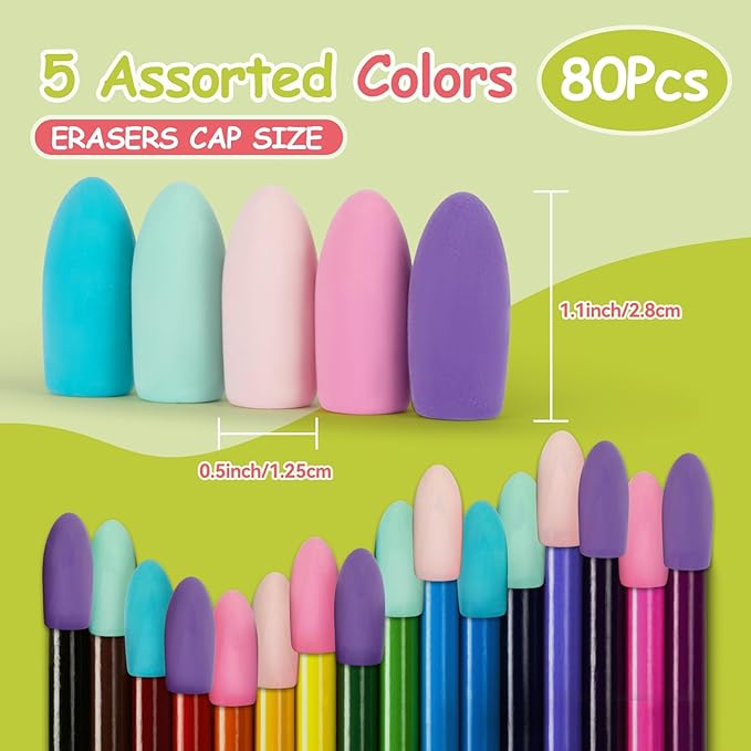 Sukh Cap Erasers for Pencils Pulk - Pencil Top Erasers 60 PCS Pencil Cap Toppers for Latex Free 5 Colors School Erasers Cap for Teachers Classroom Home and Office