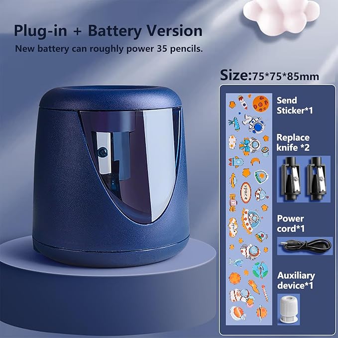Electric Pencil Sharpener for Eyeliner and Lip Liner - Dual Use Cosmetic and Classroom Pencil Sharpener (Navy)