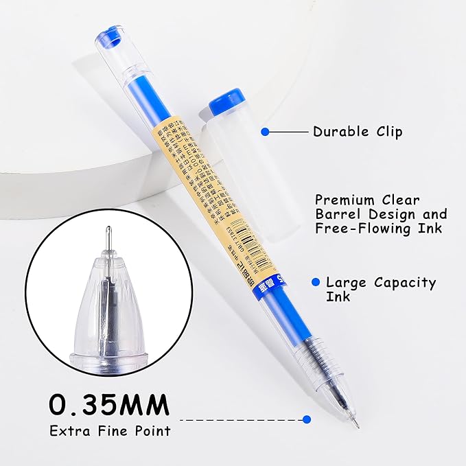 RIANCY 12 Pack Blue Gel Ink Pens, 0.35mm Extra Fine Point Tip, Japanese Style Stationery Quick Dry No Smear No Bleed, Smooth Writing Pens Ballpoint for Journaling Note Taking Office School Supplies
