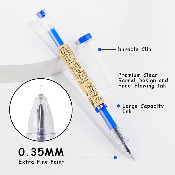 Japanese Style Blue Gel Ink Pens, 0.35mm Extra Fine Point, No Smudge Quick Drying, Japanese Ink Pen for Journal Planners, Thin Notebook Paper, Office School Supplies, 24 Pack, Writing Drawing