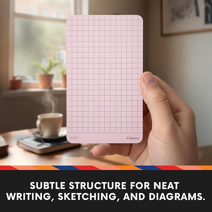 Notsu Graph Grid Colored Note Cards 3x5 inch, 40 ct | Graphing Vertical Color Index Cards with Rounded Corners, Premium Thick Paper 350 gsm (Rose)