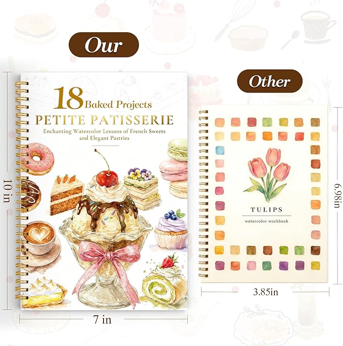 Watercolor Workbook for Beginners,18 Petite Patisserie Baking Water Coloring Book,Relaxing & Easy to Paint Water Coloring Book with 24 Colors-Perfect for Gifting to Creativity & Joy for Adults