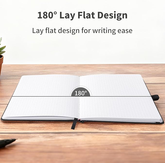 Heture Hardcover Dotted Notebooks, A5 Dotted Journal Notebook for Writing 160 Pages, 8.2 x 5.5 inch, Classic Dotted Notebooks for College/Work/Travel(Dotted-3 Pack, Black)