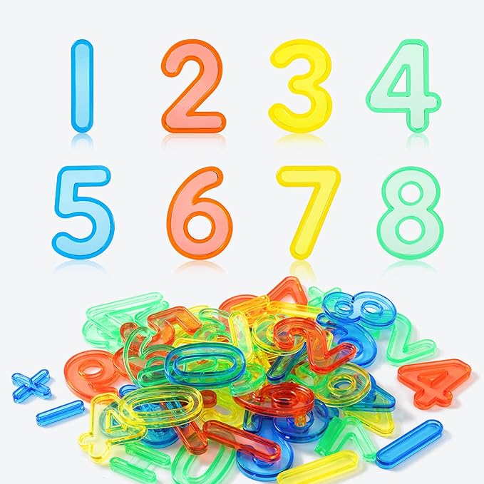48 Pcs Plastic Numbers and Symbols – Early Math Set - Light Table Manipulatives, Durable ABS Material, Vibrant Translucent Colors for Engaging Learning Experiences