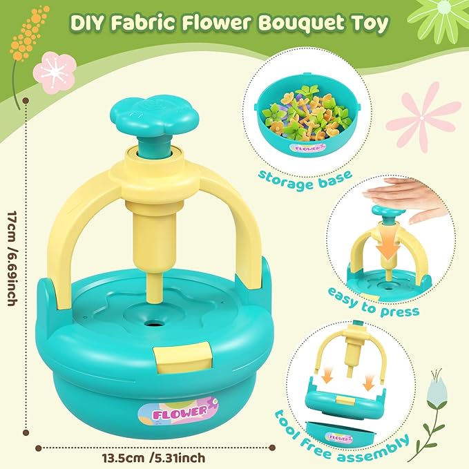 Flower Bouquet Making Kit for Kids Ages 4-8—DIY Arts and Crafts Toy, Build Your Own Flower Arrangement, Flower Press Craft Kit, Handmade Bouquet Birthday Gift for 3 4 5 6 7 8 9 Year Old Girls-[Blue]