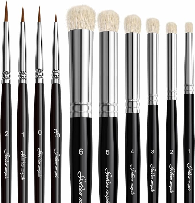 Golden Maple Drybrush Miniature Paint Brushes -10pcs Micro Detail Paint Brush Set, Small Fine Detail Brushes for Acrylics, Watercolors & Paint by Number, Figurine