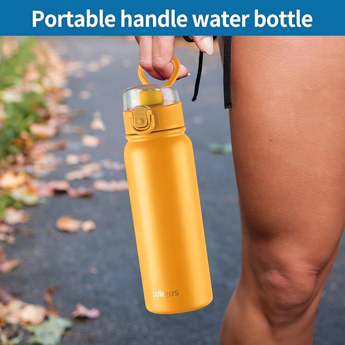 GOPPUS 20 Oz Insulated Stainless Steel Water Bottle BPA-Free Sports Water Bottle, Great for Travel, with Chug Lid - Leak & Sweat Proof with Anti-Dust Lid(Orange)