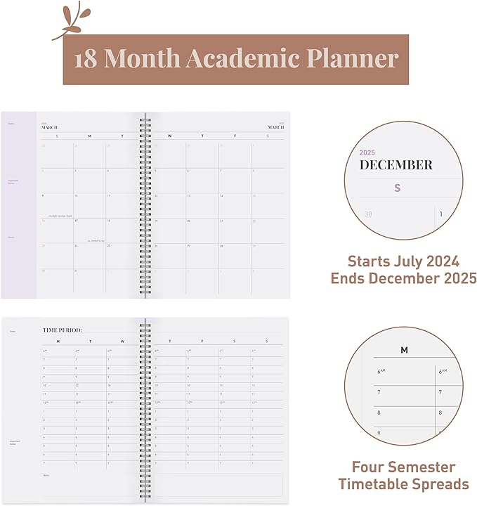 Rileys Academic Planner 2025-2026, Daily, Weekly & Monthly Planner, July 2025 - June 2026, Student Notes Pages, Twin-Wire Binding, Weekly Agenda for School & Work (8.5 x 11-Inches, Lilac)