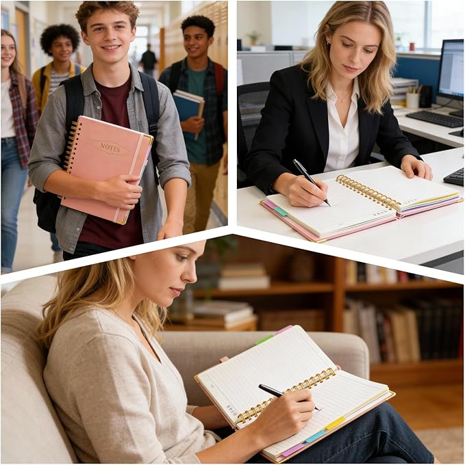 M&G Hardcover Spiral Notebook, 5 Subject Noteboook College Ruled 300 Page, Large 8"x10" B5 Notebooks for Work School, Lined Journal for Women & Men, Pink