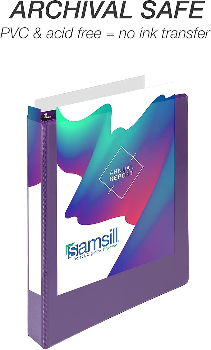 Samsill Durable 1 inch 3 Ring Binder, D Ring Binder, 100% Recycled Chipboard, Purple, 12 Pack