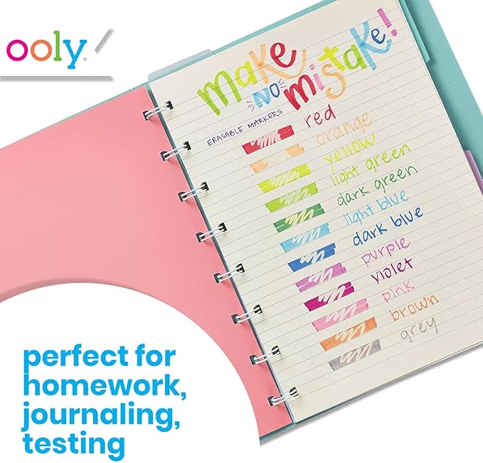 Ooly Make No Mistake Erasable Markers, 12 Stress and Mess Free Marker Pack You Can Erase, Drawing & Coloring Pens for Kids and Adults, Colorful Supplies for Any Arts & Crafts
