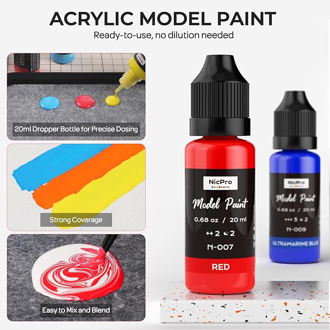 Nicpro All-In-One Miniature Painting Kit, Including 18 Colors Model Paint, Wet Palette, 11PCS Detail Paint Brushes Drybrush, Magnetic Painting Handle, 2PCS Sponges, 50PCS Pallet Paper and Brush Holder