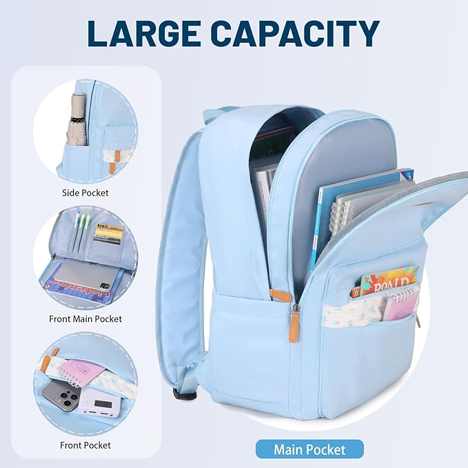 mygreen Waterproof School Backpack for Teen Girls & Boys, Lightweight 15.6 Inch Laptop Bag, Trendy 2024 Ergonomic Bookbag for High School, College, and Travel Black
