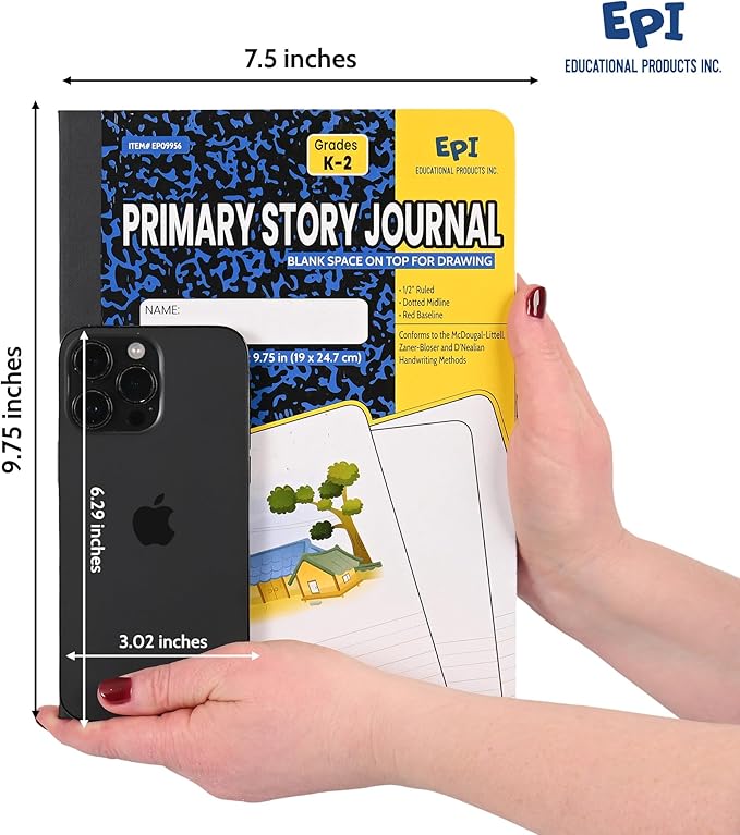 12 Pack - EPI Primary Ruled Composition Notebook Black - 200 Pages (100 Sheets), 9-3/4 x 7-½ - Classroom Back to School Supplies, Heavy Duty, Durable Hardcover Office Notebooks, Sewn
