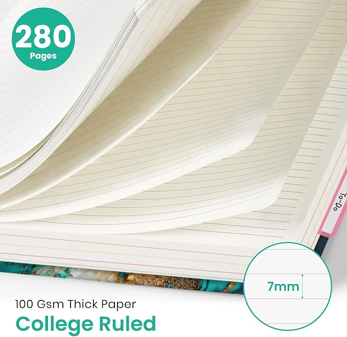 Large Lined Spiral Journal for Women Cute Hardcover 5 Subject Notebook for Work 8.5" x 11" with Removable Dividers & Tabs, College Ruled, 280 Pages Aesthetic Journal for Work, School & Note Taking, Emerald Shores