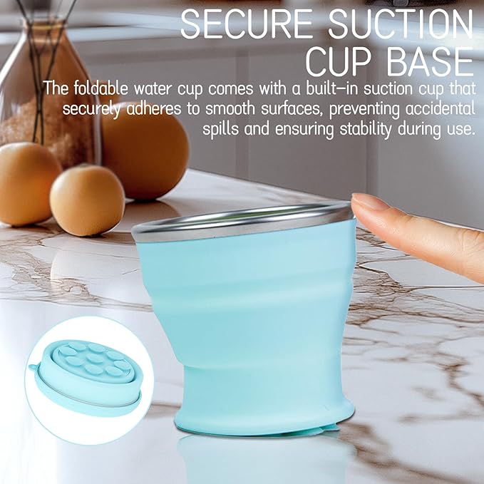 Tizee 2025 New Collapsible Cups for Traveling | Silicone Foldable Water Mug with Lid and Suction Cup | Portable 5 Oz,for Camping, Hiking, and Outdoors (Pink)