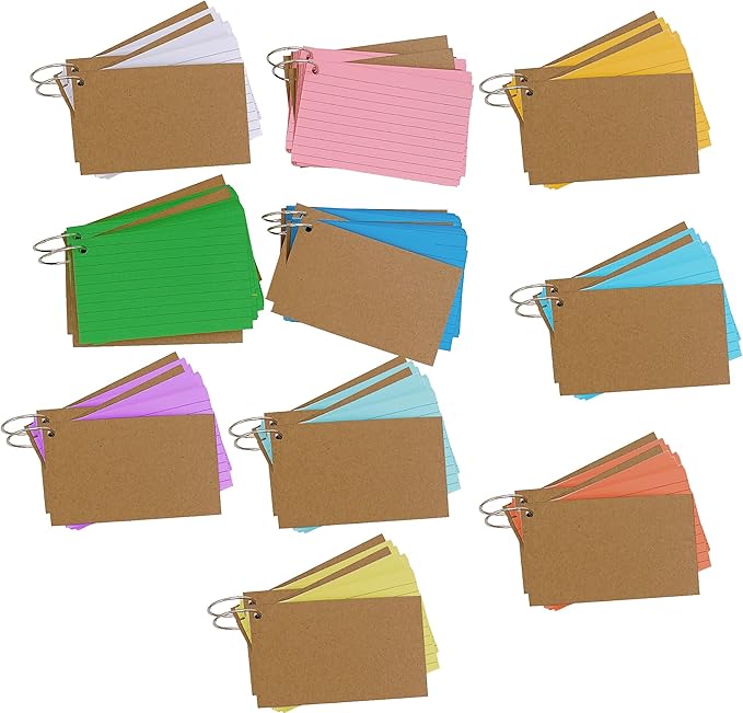 Colored Index Cards 3x5 Inches Flash Cards with Ring Lined Ruled Study Card for Learning, Studying Memory Office College Recipe Game Cards (10 color-1000pcs)