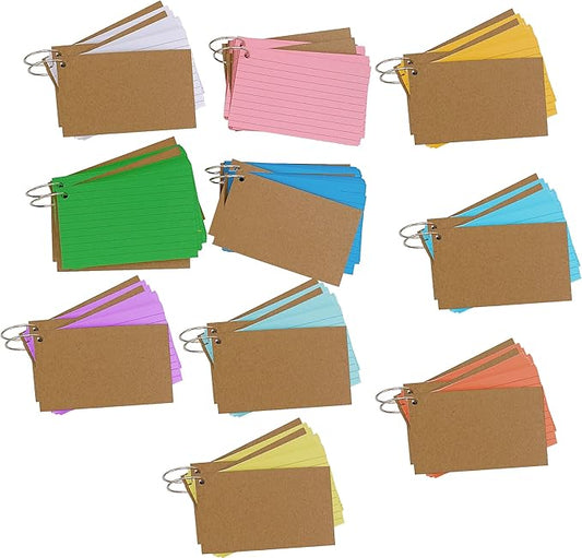 Colored Index Cards 3x5 Inches Flash Cards with Ring Lined Ruled Study Card for Learning, Studying Memory Office College Recipe Game Cards (10 color-1000pcs)