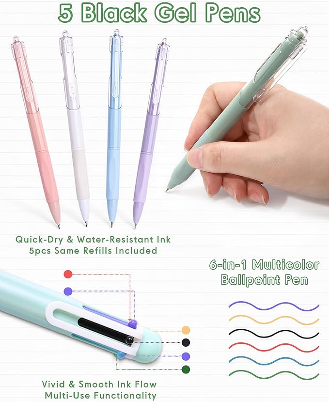 XKDOUS 54PCS All-in-One Cute School Supplies with Large Pen Case, 12 Pastel Highlighters, 5 Gel Pens, 9 Mechanical Pencils 0.5mm, 0.7mm & 2.0mm Stationary Set for Writing, Drawing & Drafting