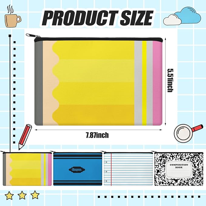8 Pcs Back to School Teacher Gifts Bulk Teacher Pencil Pouch Survival Kit Makeup Bags Thank You Appreciation Gifts Bulk Pencils, Crayons, Notebooks Designs Pencil Pouch Canvas 9 x 6 Inch
